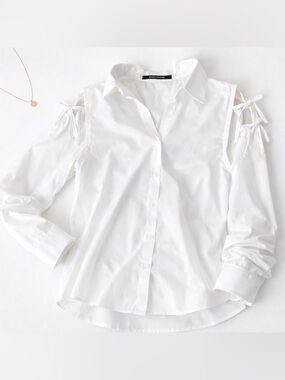 White Lace-Up Shoulder Blouse | Deconstructed Seam Detail | Minimal Chic Top
